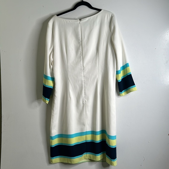 Ann Taylor knee length ivory color block 3/4 sleeves dress size 14T - Picture 9 of 10